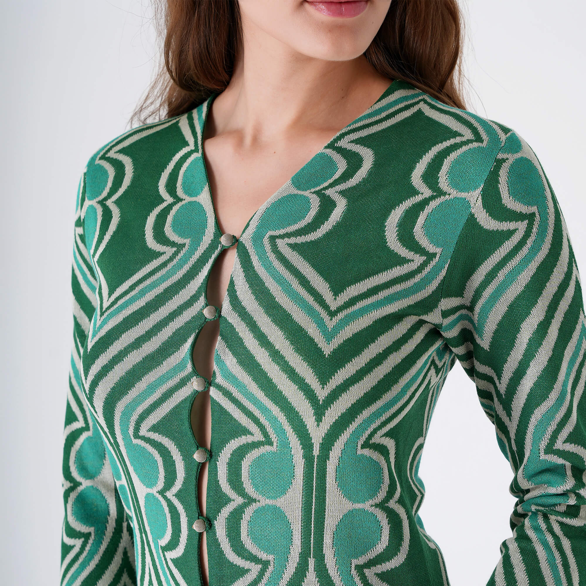 Etro - Green&White Viscose Knitted Kaftan Dress